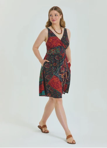 V Neck Robe Black Patterned Plus Size Dress 4585